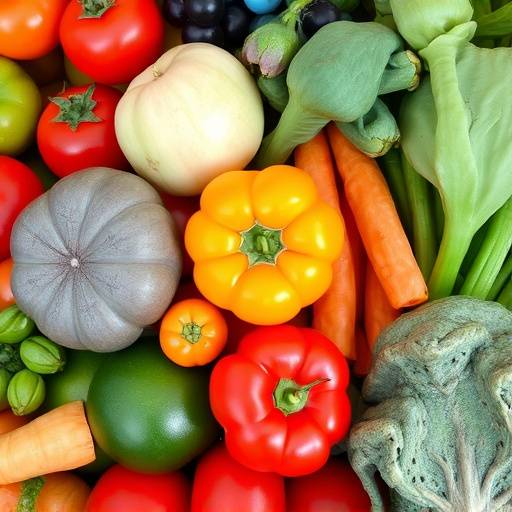 Close-up of colorful, fresh fruits and vegetables, representing healthy eating.